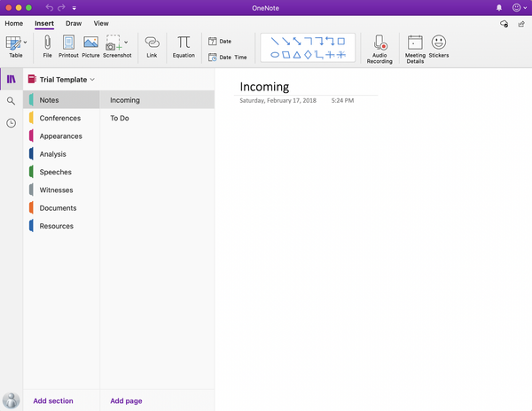 Using OneNote for running trials